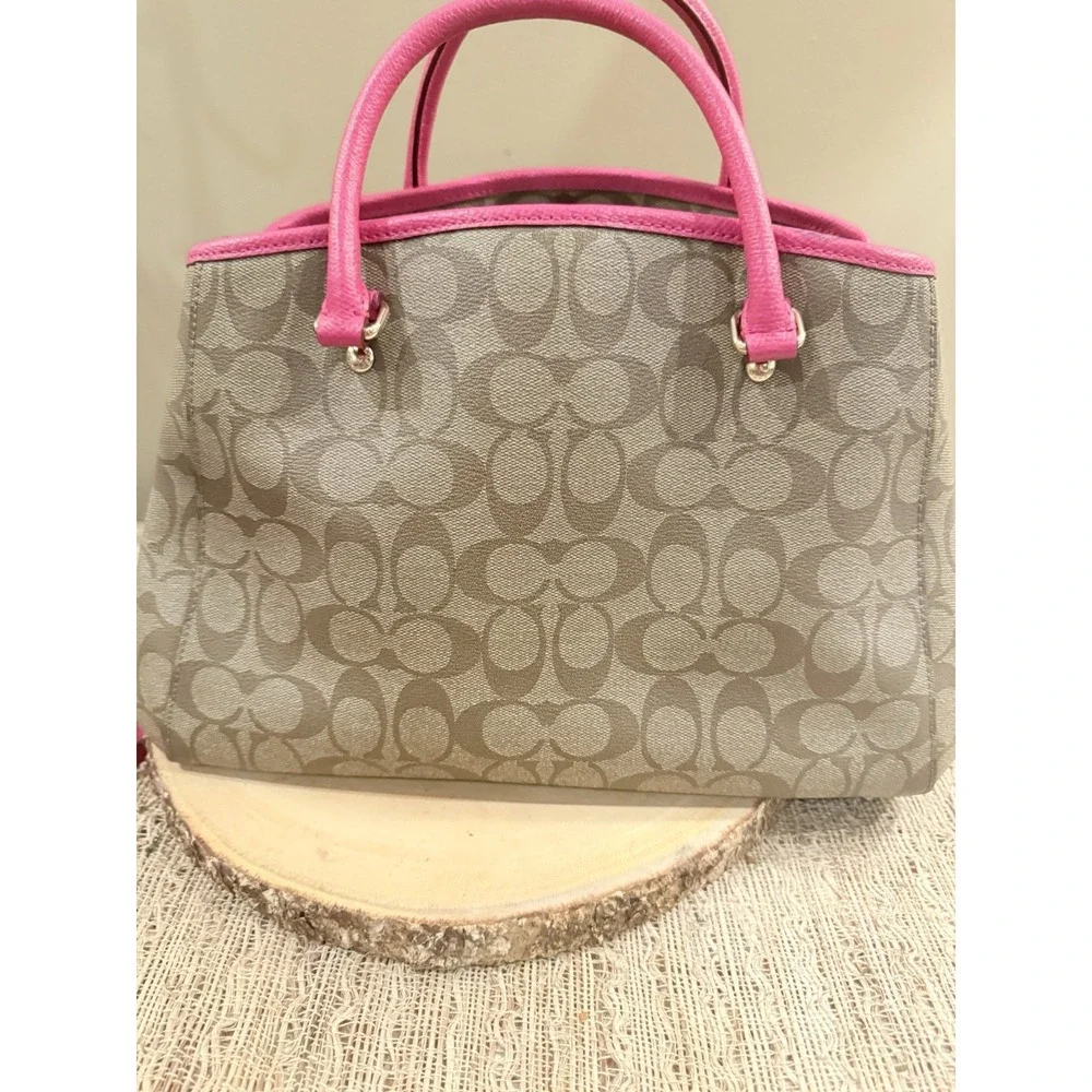 COACH Signature Margot Carryall & Wrislet 2pc Set Khaki & Pink PVC Crossbody - Picture 9 of 16